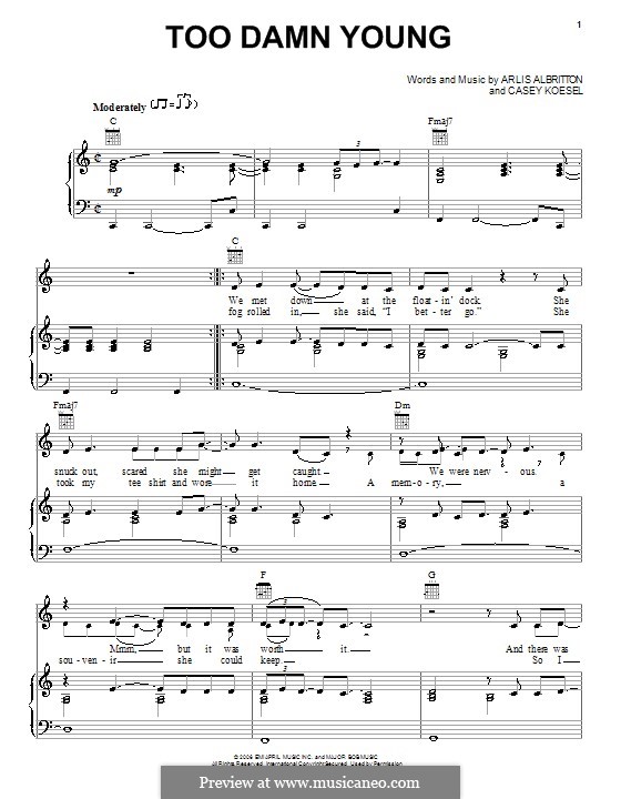 Too Damn Young by C. Koesel, A. Albritton - sheet music on MusicaNeo