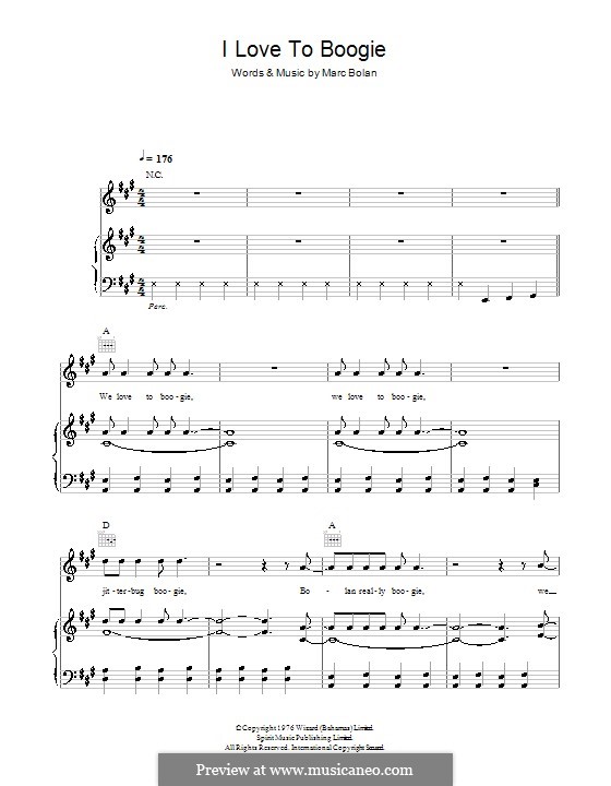 I Love to Boogie (T Rex) by M. Bolan - sheet music on MusicaNeo