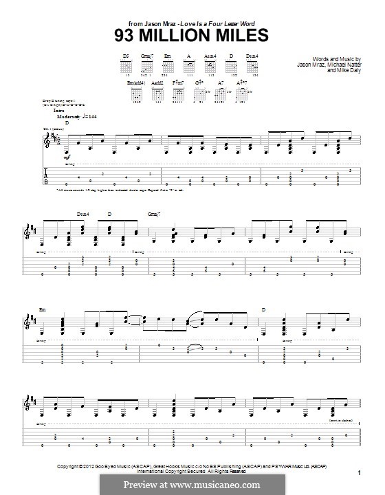 93 Million Miles by J. Mraz, M. Natter, M. Daly - sheet music on MusicaNeo