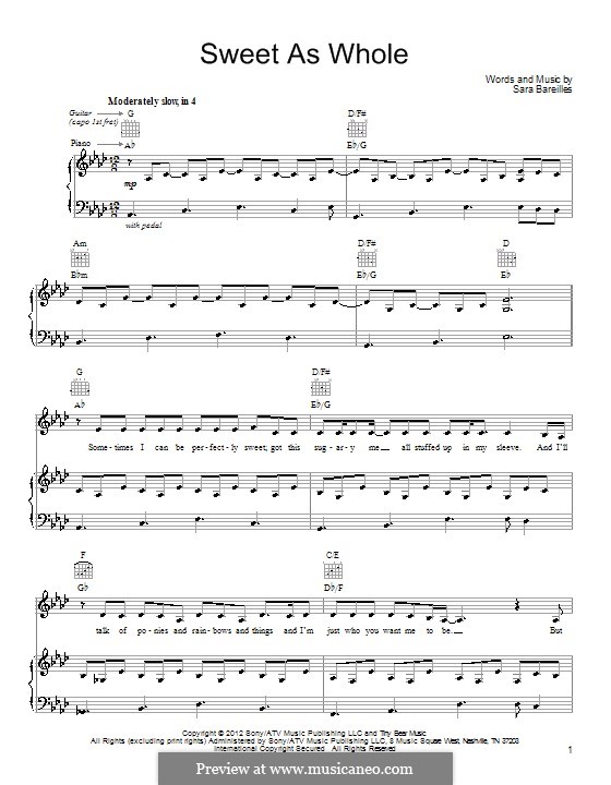 Sweet as Whole by S. Bareilles - sheet music on MusicaNeo