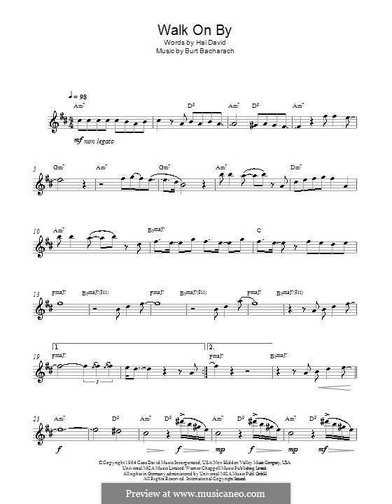 Walk on By by B. Bacharach - sheet music on MusicaNeo