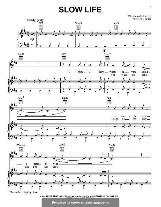 Slow Life by Grizzly Bear - sheet music on MusicaNeo