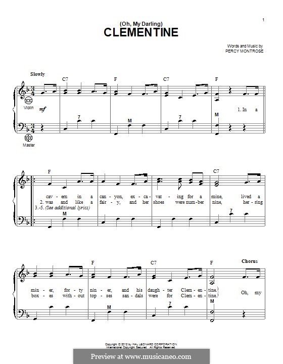Oh My Darling Clementine By P Montrose Sheet Music On Musicaneo