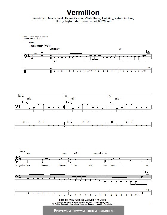 Vermilion by Slipknot - sheet music on MusicaNeo