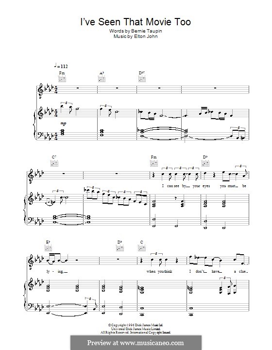 I've Seen That Movie Too by E. John - sheet music on MusicaNeo