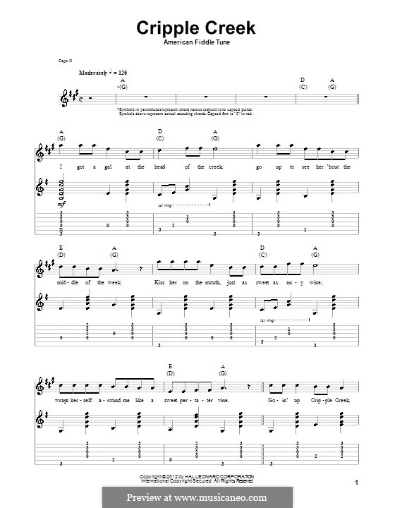 Cripple Creek by folklore - sheet music on MusicaNeo