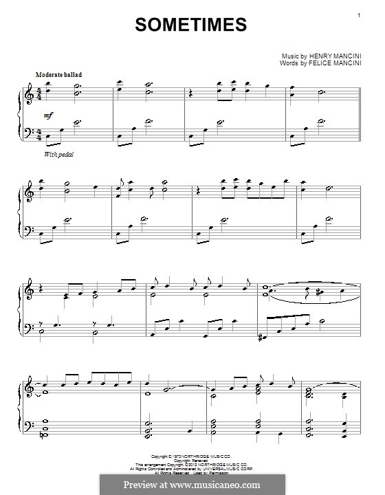 Sometimes By H. Mancini - Sheet Music On Musicaneo