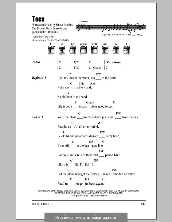 Toes (Zac Brown Band) by J.D. Hopkins, S. Mullins, W. Durrette, Z ...