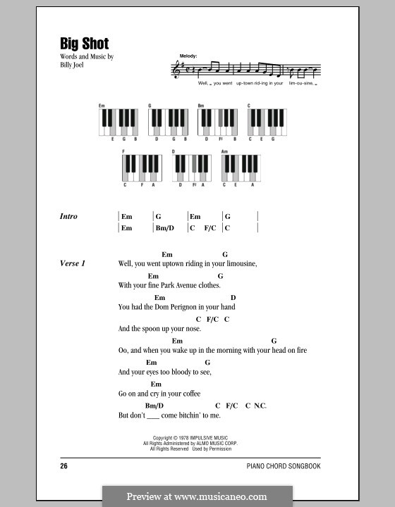 Billy Joel Big Shot Sheet Music in C Major (transposable