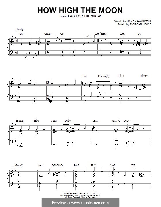 How High the Moon (Ella Fitzgerald) by M. Lewis - sheet music on MusicaNeo