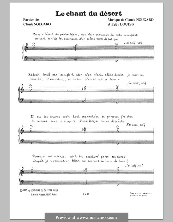 Chant Du Desert By C Nougaro E Louiss Sheet Music On Musicaneo