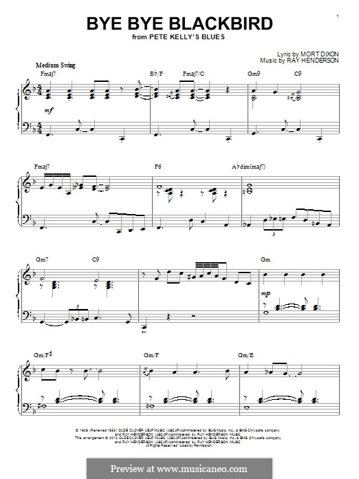 Bye Bye Blackbird by R. Henderson - sheet music on MusicaNeo