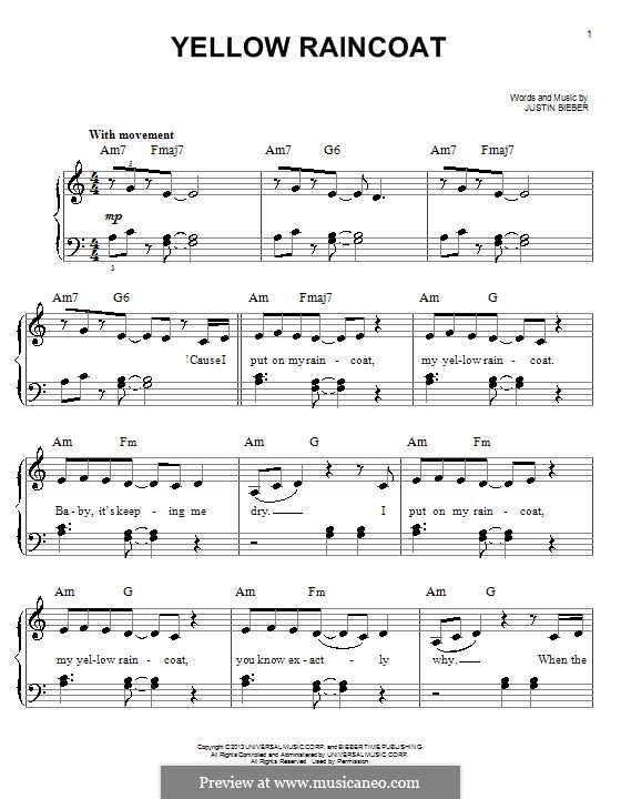Yellow Raincoat by J. Bieber - sheet music on MusicaNeo