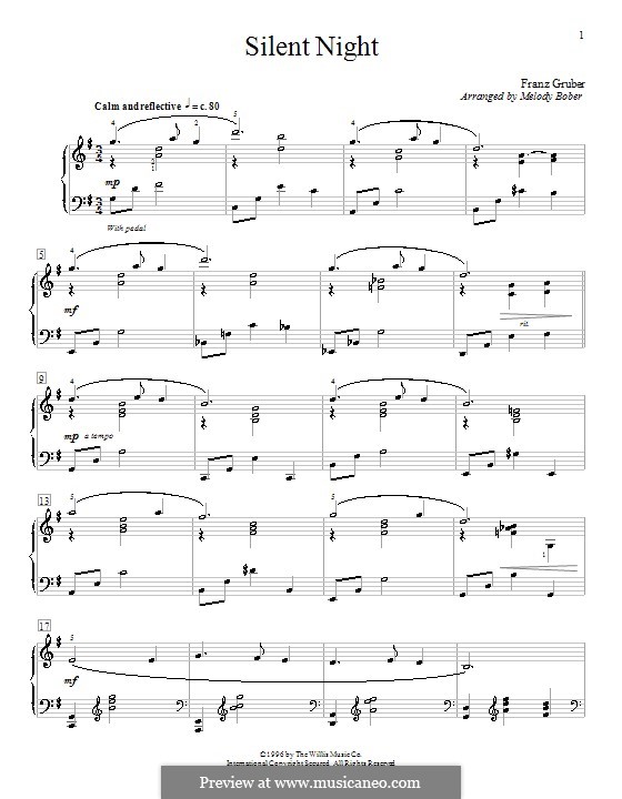 Silent Night, for Piano by F.X. Gruber - sheet music on MusicaNeo