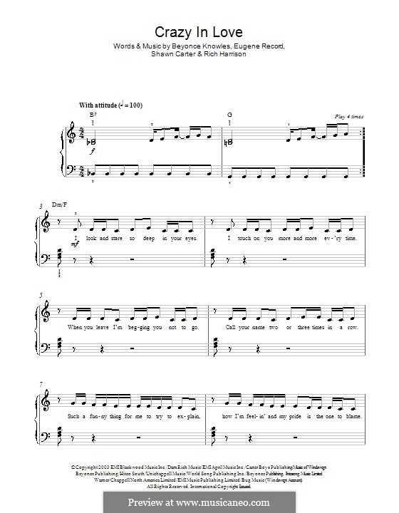 Crazy In Love (feat. Jay-Z) Sheet Music, Beyonce