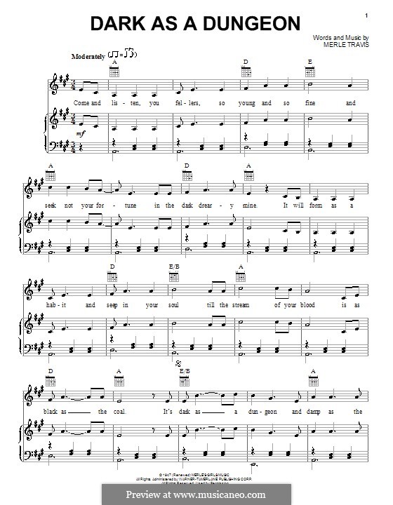 Dark as a Dungeon by J. Cash - sheet music on MusicaNeo