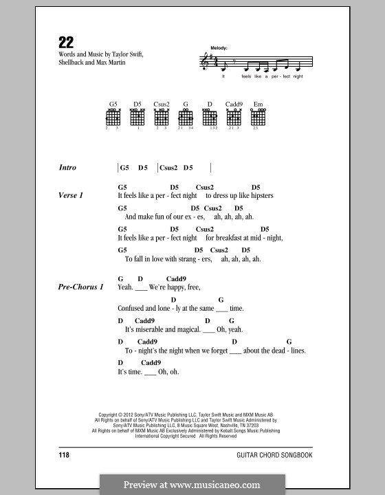 22 by T. Swift - sheet music on MusicaNeo