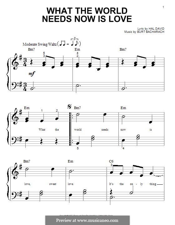 What the World Needs Now Is Love by B. Bacharach - sheet music on MusicaNeo