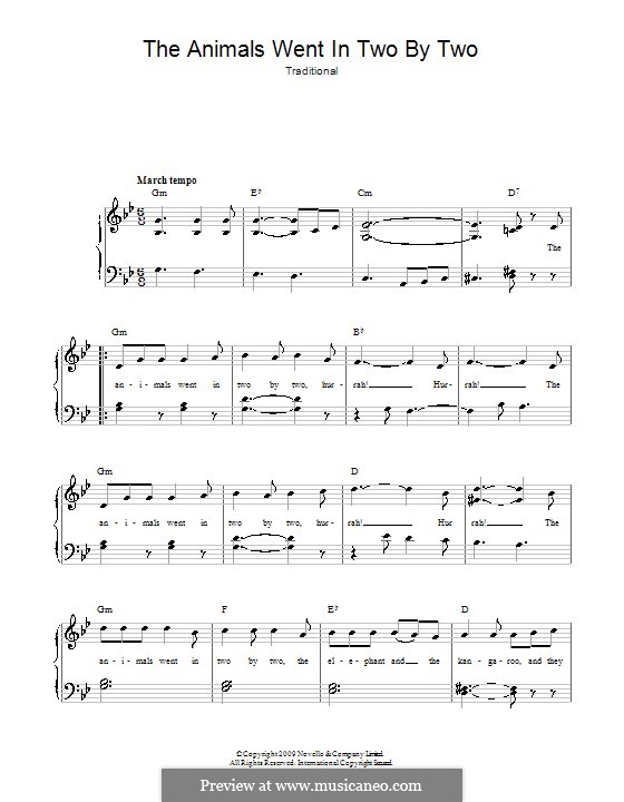 The Animals Went in Two by Two by folklore sheet music