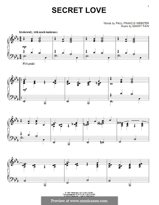 Secret Love by S. Fain - sheet music on MusicaNeo