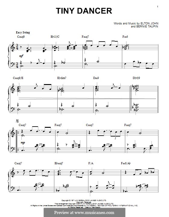 Tiny Dancer by E. John - sheet music on MusicaNeo