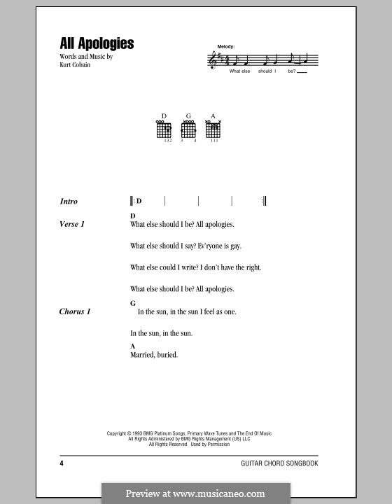 All Apologies (Nirvana) by K. Cobain - sheet music on MusicaNeo