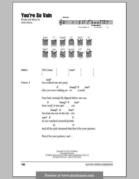 You're So Vain by C. Simon - sheet music on MusicaNeo