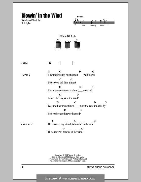 Blowin In The Wind By B Dylan Sheet Music On Musicaneo