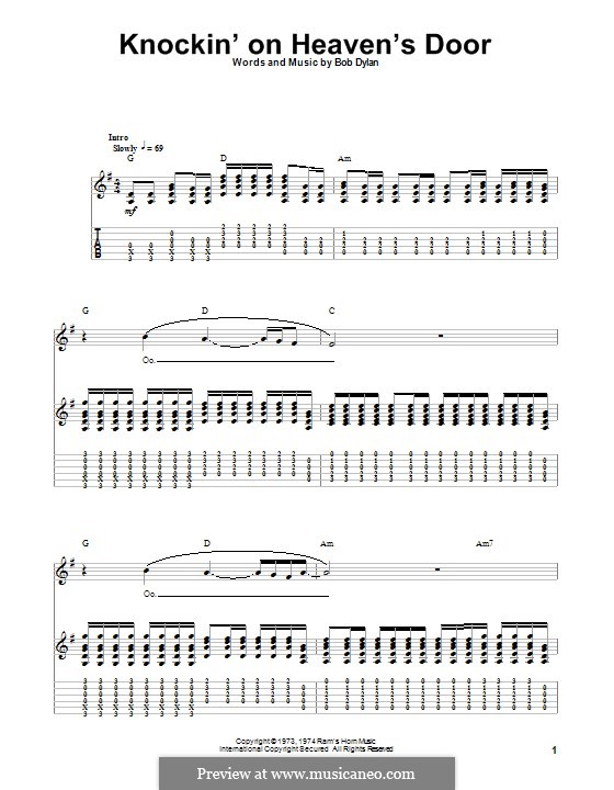 Перевод песни knockin on heaven s door. Bob Dylan Knockin' on Heaven's Ноты гитара. Knocking on Heaven's Door solo Tab. Knocking on Heaven's Door solo. Knocking on Heaven's Bass Sheet.