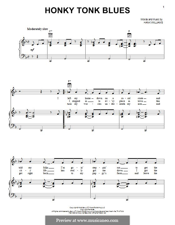 Honky Tonk Blues By H. Williams - Sheet Music On MusicaNeo