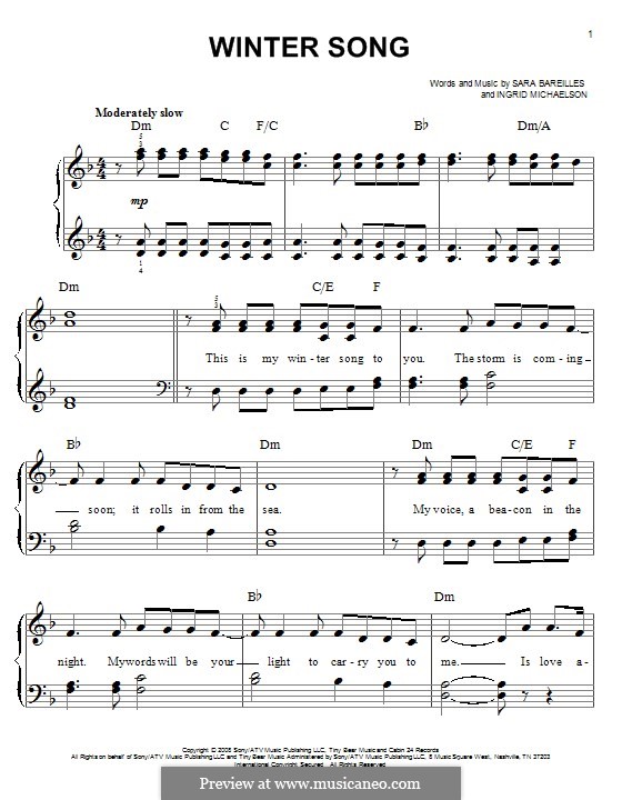 Download Winter Song By I Michaelson Sheet Music On Musicaneo