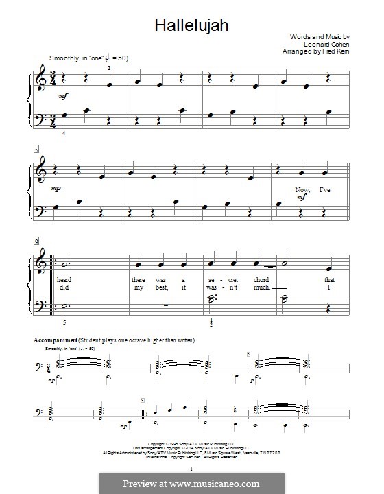 Piano Version (hallelujah) By L. Cohen - Sheet Music On Musicaneo