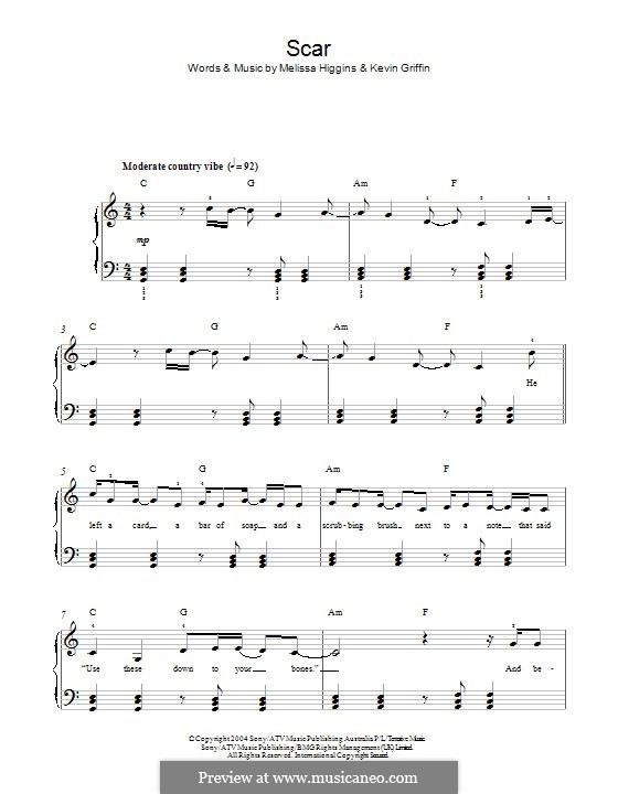 Scar (Missy Higgins) by K. Griffin, M. Higgins - sheet music on MusicaNeo