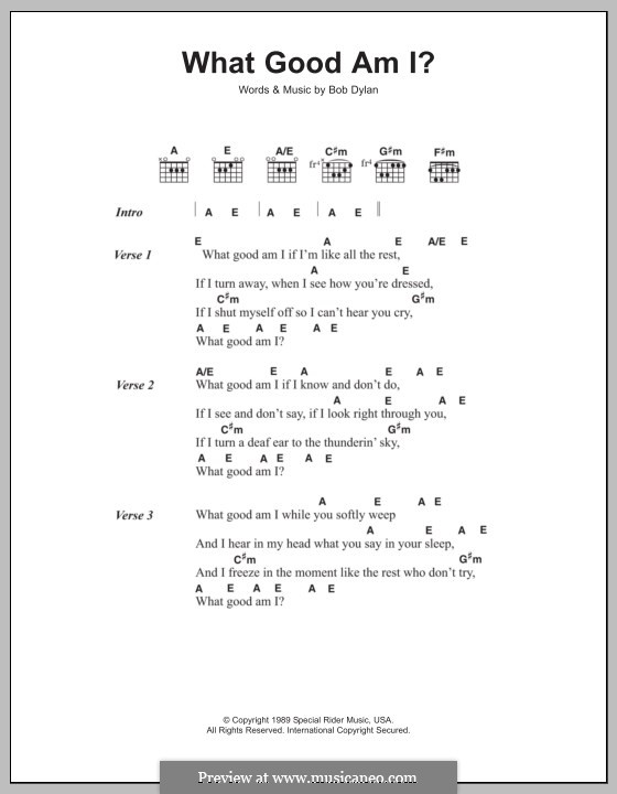 What Good am I? by B. Dylan sheet music on MusicaNeo