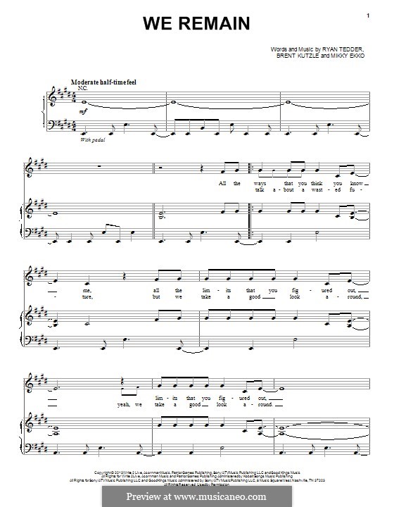 We Remain by B. Kutzle, R.B. Tedder, M. Ekko - sheet music on MusicaNeo