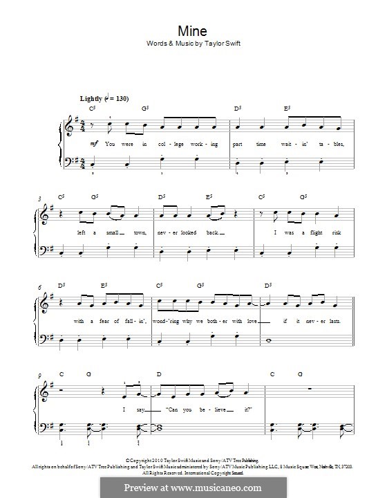 Mine By T. Swift - Sheet Music On Musicaneo