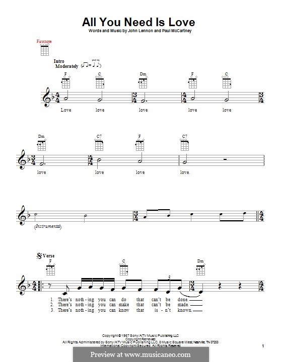 All You Need Is Love" Sheet Music by The Beatles for Ukulele/Vocal -  Sheet Music Now