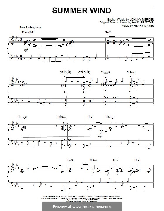 Summer Wind (Frank Sinatra) by H. Mayer - sheet music on MusicaNeo