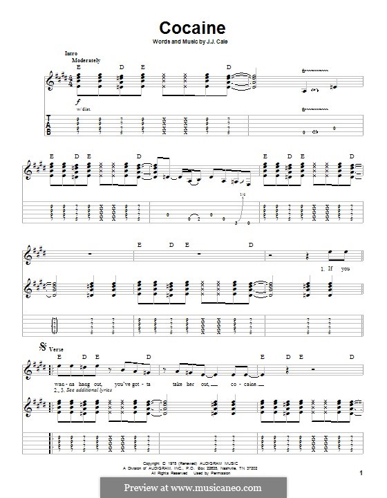 Cocaine by J. Cale - sheet music on MusicaNeo