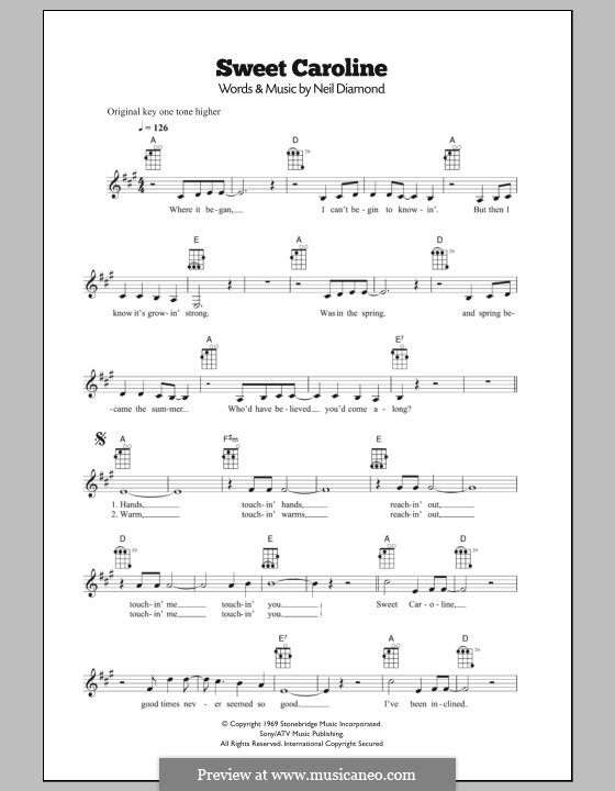 Sweet Caroline by N. Diamond - sheet music on MusicaNeo