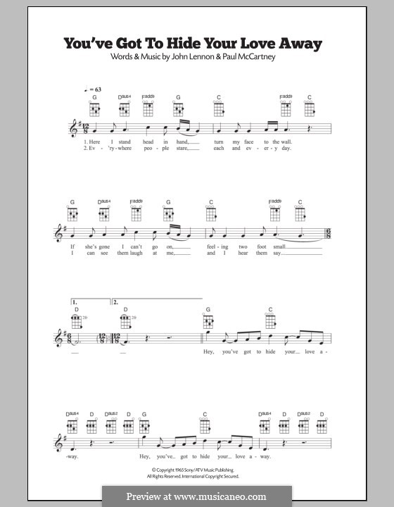 You've Got To Hide Your Love Away sheet music (intermediate) for piano solo  (chords, lyrics, melody)