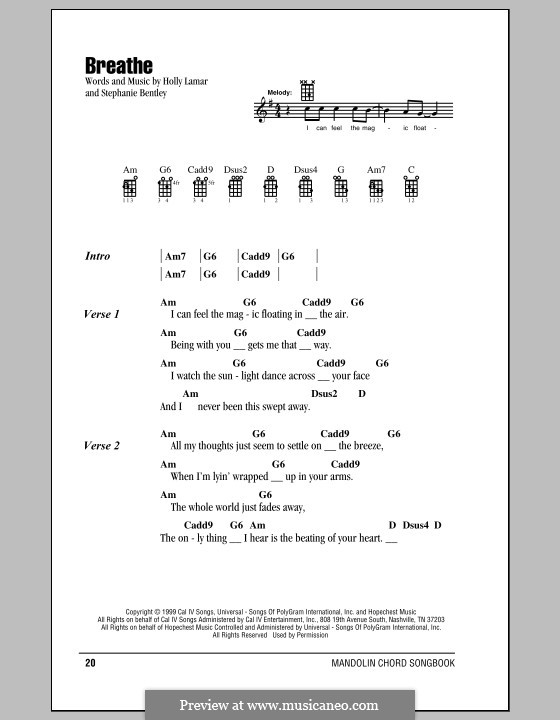 Breathe (Faith Hill) by H. Lamar, S. Bentley - sheet music on MusicaNeo