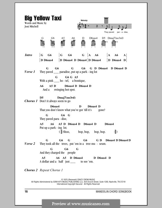 Big Yellow Taxi by J. Mitchell - sheet music on MusicaNeo