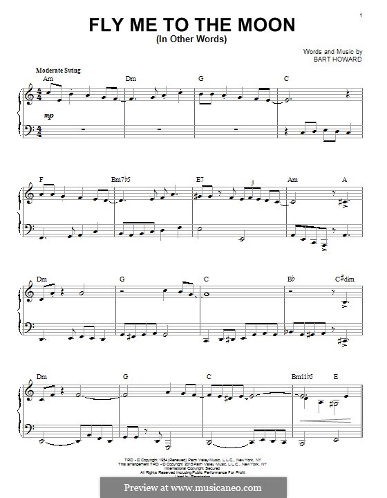 Fly Me To The Moon In Other Words For Piano By B Howard On Musicaneo - fly me to the moon piano sheet music roblox