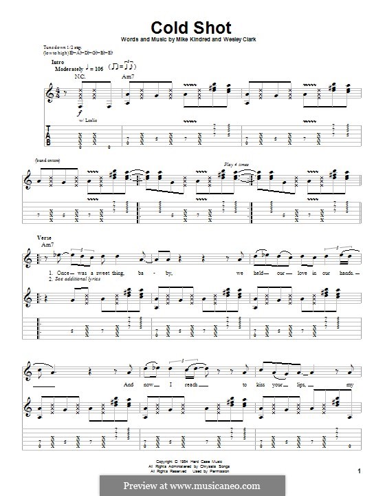 Cold Shot Sheet Music, Stevie Ray Vaughan