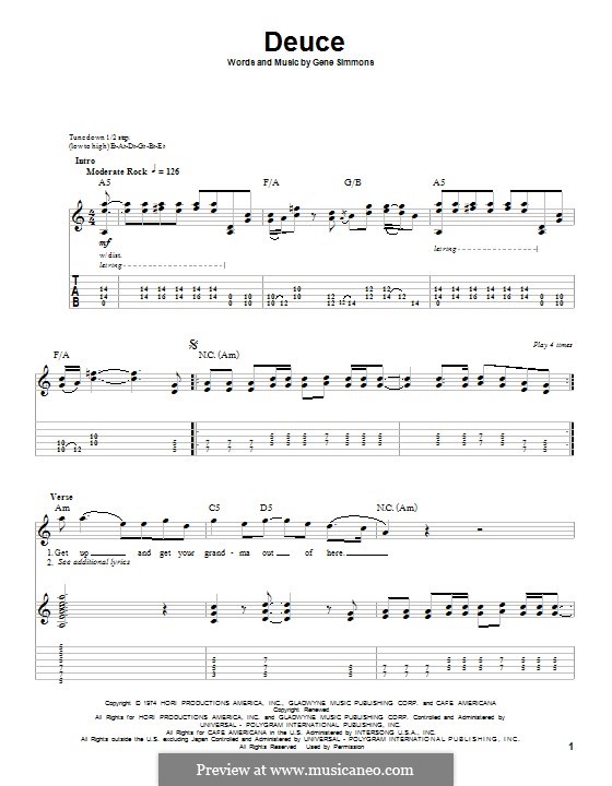 Deuce (KISS) by G. Simmons - sheet music on MusicaNeo