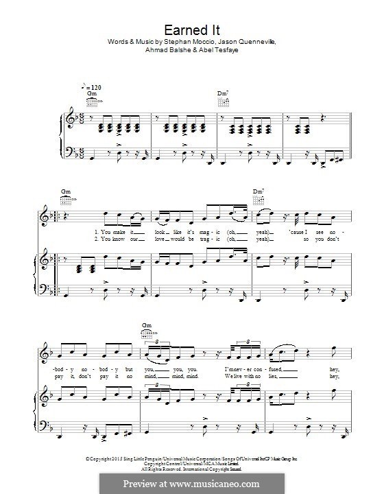Earned It Piano Sheet Music The Weeknd - ♪