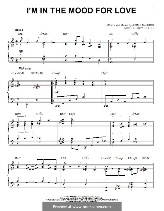 I'm in the Mood for Love by J. McHugh, D. Fields - sheet music on MusicaNeo