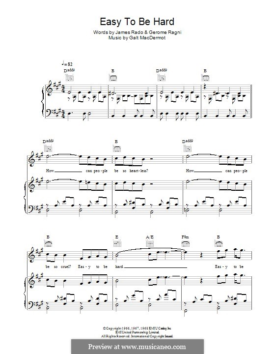 Easy To Be Hard by G. MacDermot sheet music on MusicaNeo