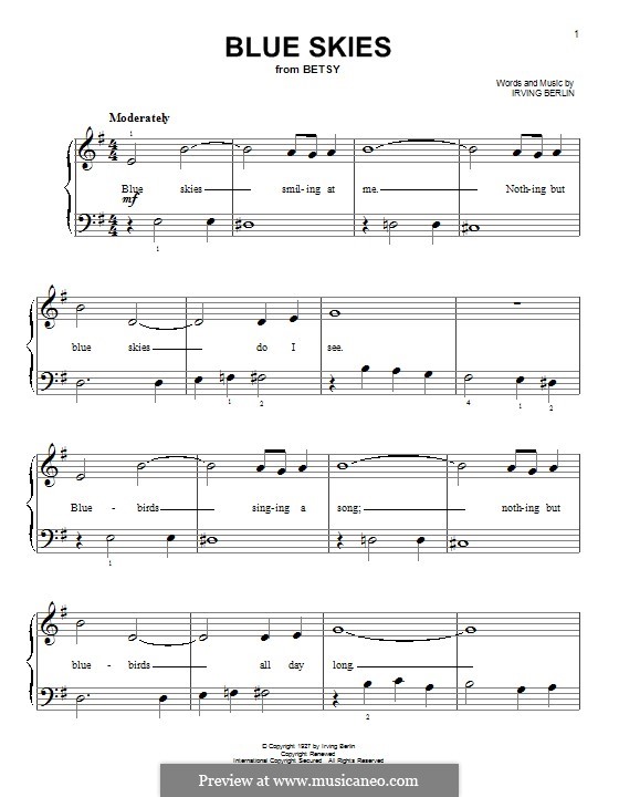 Blue Skies by I. Berlin - sheet music on MusicaNeo